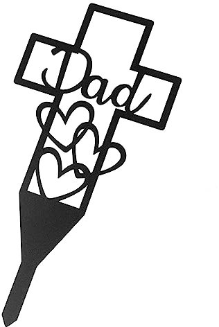 Yardenfun Zweifach-Herz Friedhofspfahl Aus Eisen Papa Gedenkstecker Garten Ornament Für Grab Rasen Außenbereich Wetterfestes Grabkreuz Zeichen
