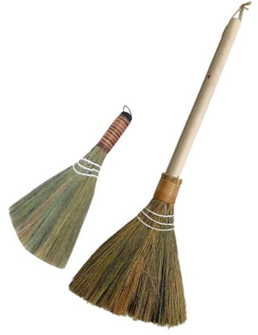 Amosfun Handmade Bamboo Soft Broom Set with Detachable Long Handle and Small Size Multifunctional Desktop Dust Brush for Household Cleaning