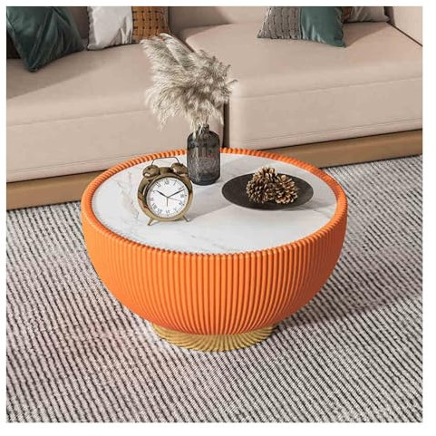 HBOOMOEM Round Coffee Table，Center Tea Table，Simple Living Room Coffee Table，Minimalist Center Table Tea Table，Living Room Round Bowl Shaped Coffee Table, Leather Top Rock Table.(Large orange)