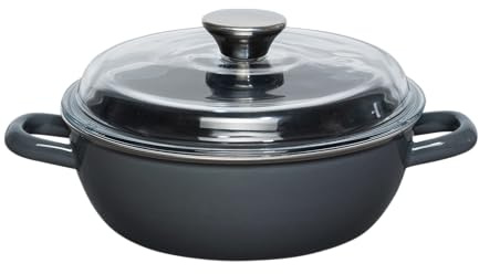 Riess, 0043-003 - Sartén honda con tapa de cristal, 20 cm, color gris oscuro, 27,8 x 21,2 x 12,9 cm, peso 1,512 kg