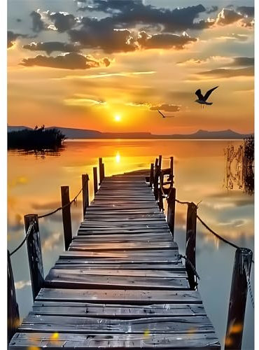 EOBROMD Diamond Painting Kit Completo Puesta de Sol, Paisaje Pintura de Diamante Adultos, Punto de Cruz Diamante, Cuadro Diamante Art Rhinestones Bordado para Decoración Hogar 30x40 cm