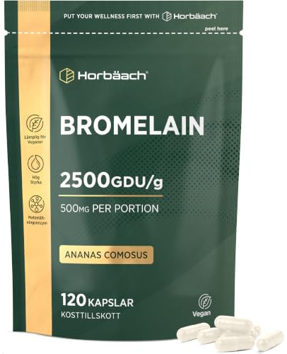 Bromelain Forte 2500 GDU | 500mg | Matsmältningsenzymer Kosttillskott Hög Dos | 120 Veganska Kapslar | av Horbaach
