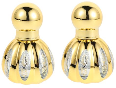 Healvian Botella de Perfume Recargable con Bola de Rodillo, Cierre en Espiral y Vidrio Dorado, Portátil para Viaje, 2 Piezas