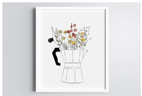 RONGCH Cuadro sobre Lienzo Impresión Floral Minimalista para Cocina, Arte De Pared, Tazas De Café con Flores, Pintura En Lienzo, Sin Marco, Barra, Despensa, Decoración del Hogar(Segundo,50x70cm)