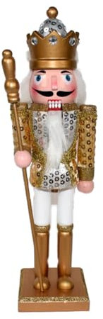 Magie di Natale Soldatino schiaccianoci natalizio con tessuto e paillettes per decorazioni natalizie h 60 cm (Oro)