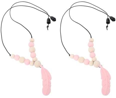 2PCS Sensory Kau Halsketten für Kinder Erwachsene, Weiche Silikon Anhänger Halskette für Angst Linderung, Reduzieren Finger Kauen, Autismus ADHS Fidget Spielzeug (Rosig)