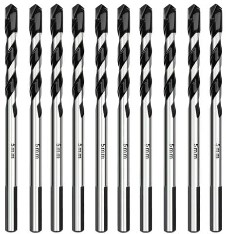 HSAWBIT 10 PACK OF - 5mm Masonry Drill Bits Set Concrete Drill Bit/Tungsten Carbide Drill Bits for Brick Walls/Glass/Plastic/Cement/Soft Tile