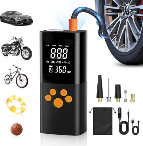 Compresor Aire Portatil, 180PSI Inflador Electrico con Batería 25000mAh, Inflador Ruedas Coche Inteligente de Un Clic para Motocicleta, Bicicleta y Más con Medidor de Presión de Neumáticos (negro)