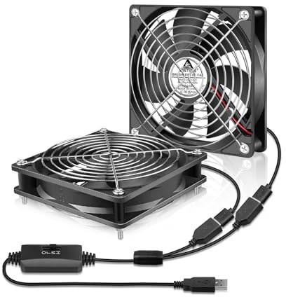 GDSTIME Lot de 2 Ventilateur PC 120mm USB 2 in 1 5V Ventilateur USB 120mm Fan 120x120x25 5V PC Fan avec 3 Vitesse Réglable pour Ordinateur Meuble Récepteur Routeur