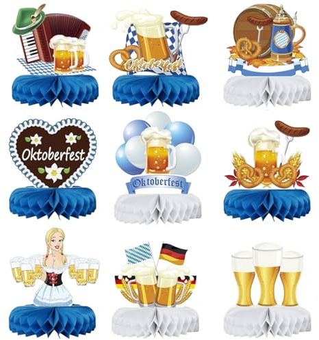 GWAWG Set of 9 Oktoberfest Honeycomb Decoration Oktoberfest Table Decoration Oktoberfest Table Decoration Bavaria Diamond Decoration for Bavarian Beer Festival Oktoberfest Decoration Beer