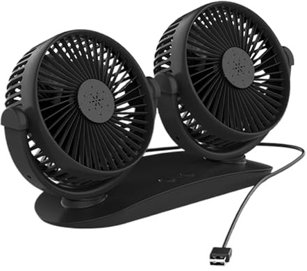 Mwqpgyh Ventilatore USB per auto, doppia testa, dispositivo di raffreddamento a rotazione a 360 gradi, circolatore d'aria a basso rumore per camion, veicoli, scuola, viaggi all'aperto e sul posto di