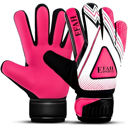 EFAH SPORTS Gants de gardien de but de football pour enfants, garçons et enfants, gants de football avec poignées solides (rose, taille 5, convient pour les enfants de 9 à 12 ans)