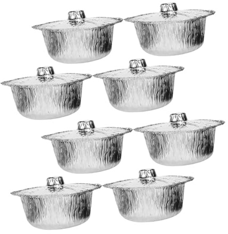 Levemolo Lot De 8 Barquettes Aluminium avec Couvercle 2000 ML pour Camping Et Barbecue, Ustensiles La Cuisine Portables Jetables, Cuisson Uniforme Et Chauffage Rapide, Multi-usages Four Air Fryer