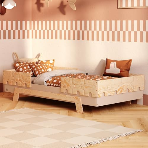 smartwood Kinderbett 90x200 cm mit Lattenrost, Holz, Kaschmir, Puzzle BR2
