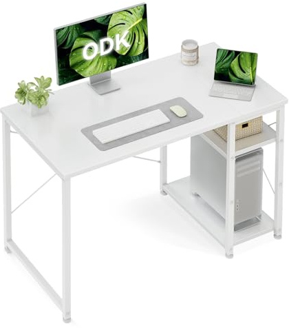 ODK Desk with Storage Shelves, Small Computer Desk, 100 x 48 cm, White