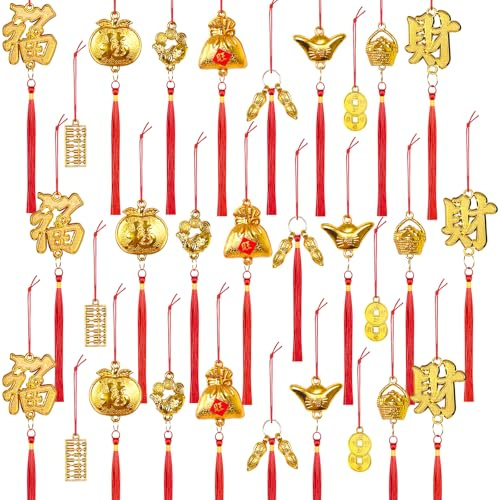 YVAINE 30 Pcs Chinese New Year Pendant Decoration Year of The Horse Lucky Charm Decorative Spring Festival Gold Hanging Tassel Ornaments Home Health Wealth Success Lucky Decor for 2026 Lunar New Years