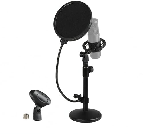 Levede Desktop Microphone Stand Kit, Adjustable All-in-One Mic Stand with Double-Layer Pop Filter & Shock Mount, Heavy Duty Metal Base, 3/8 to 5/8 Adapter, for Podcast, Recording, Streaming