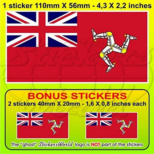Insel Man Zivil/Händler-Flagge MANX UK 11 cm Vinyl-Aufkleber, 1 x Aufkleber + 2 x Bonus-Aufkleber