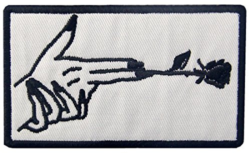 Aufnäher, bestickt, Design: Fingerpistole und Blumen-Handzeichen, zum Aufbügeln oder Aufnähen