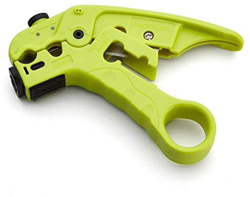 trueCABLE Wire Stripping and Cutting Tool for UTP, FTP, STP, Cat5e, Cat6, Cat6A Ethernet, RG59, RG6, RG7, RG11 Coax Cable, Adjustable Blade Depth