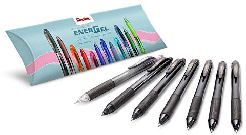 Pentel BL107-AO EnerGel Liquid Gel-Tintenroller + PL105-AX EnerGize X Druckbleistift - Set bestehend aus 6 Stück Gel-Roller, schwarz + 1 Druckbleistift 0,5mm/HB