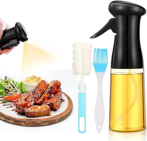 SANYOCZH öl Sprühflasche, 210ml / 7oz ölsprüher, ölsprüher Für Speiseöl Mit Pinsel, Transparent Öl Sprayer Mit Bürstefür Kochen, Salat, Bbq, Pasta, Grill Zubehör (Schwarz)