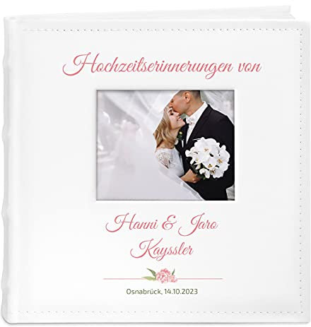 Maverton Einsteckalbum + mit Aufdruck - für 200 Fotos 10x15-100 weiße Seiten - Weihnachtsgeschenke - Größe 21x22cm - Weiß - Geschenk für Paare - Hochzeitsgeschenk - Hochzeitstaggeschenke - Trauung