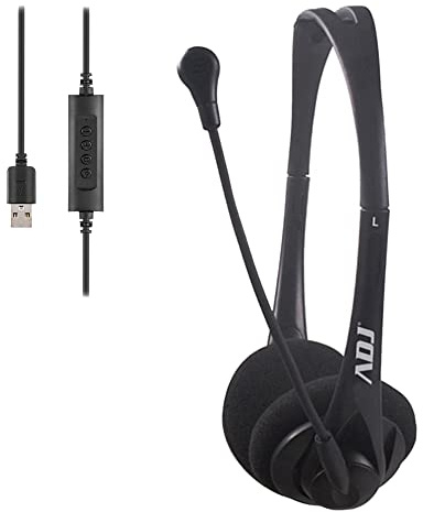 adj Agile Cuffie USB con Microfono per PC, Headset con Controllo Volume, Controller Comandi su Cavo, Adatto per Smartphone e Tablet, Cavo di 2.2 Metri, Nero
