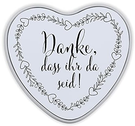 stempel-fabrik Geschenkdose in Herzform mit Aufdruck - Danke, dass ihr da seid! - Gastgeschenke - Geschenkbox - Keksdose - Metalldose - Geschenkidee Hochzeit - Herzdose - Herzbox - Geschenkverpackung