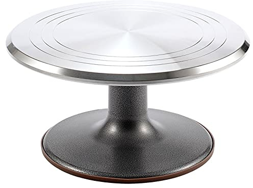 LIGUOYI Rotating Cake Turntable Stand, Aluminium Alloy Rotating Cake Turntable, 10 12 14 Round Smooth Swivel Plate, Silicone Anti-slip Mat, Three-segment Scale Circle, Baking Cake Supplies