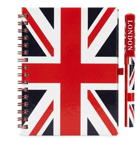 SAJAK Set di quaderni formato A6 con bandiera del Regno Unito con penna a sfera tascabile, con rilegatura a spirale, per annotare appunti, da collezione, decorazione per incoronazione, souvenir,