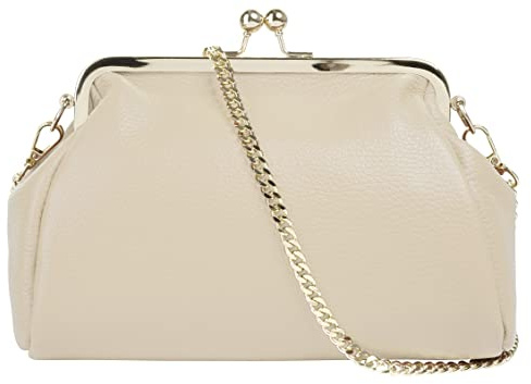 Cluty Abendtasche Echt Leder Damen Made in Italy | elegante 2in1 Clutch | wandelbare Schultertasche mit Bügelverschluss