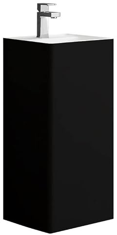 StoneArt Waschtisch Standwaschbecken aus Minealguss Design Gussmarmor Standwaschtisch mit Hahnloch LZ512 40x40cm schwarz-weiß matt
