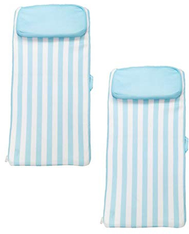 Magic Time International No Inflate Sun Bed Single Person Water Lounger Pool and Lake Float with Pillow Headrest & Removable Soft Mesh Cover (2 Pack)