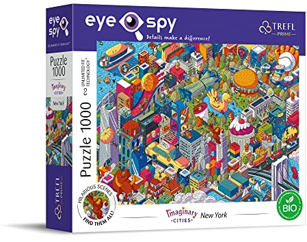 Trefl Prime - UFT Eye-Spy Puzzle Imaginary Cities: New York, USA - 1000 Elemente, überraschende Details, dickster Karton, Bio, EKO, kreative Unterhaltung für Erwachsene und Kinder ab 12 Jahren