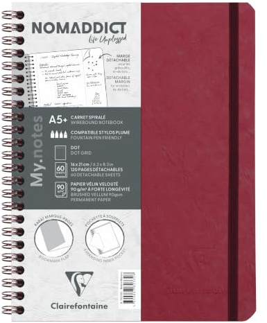 Clairefontaine 782332C - Age Bag My.Notes Spiralheft mit abtrennbaren Rändern, 16x21cm, 60 Blatt 90g DOT Rot, 1 Stück