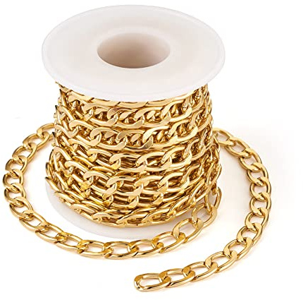 Aluminum Curb Chains Cheriswelry 1Roll 5m/Roll Unwelded Oval Link Chain Necklace Bracelet Chain with Spool 13.5x8mm for Earring Jewelry Making DIY Crafts