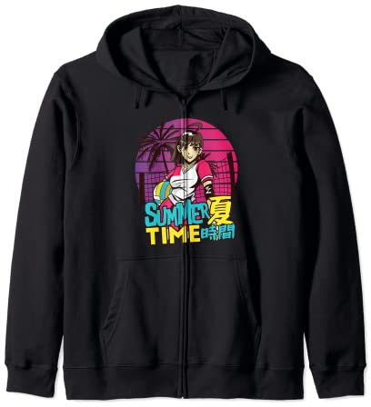 Summer Time Beach Volleyball Trikot Anime Mädchen Retro Sonnenuntergang Kapuzenjacke