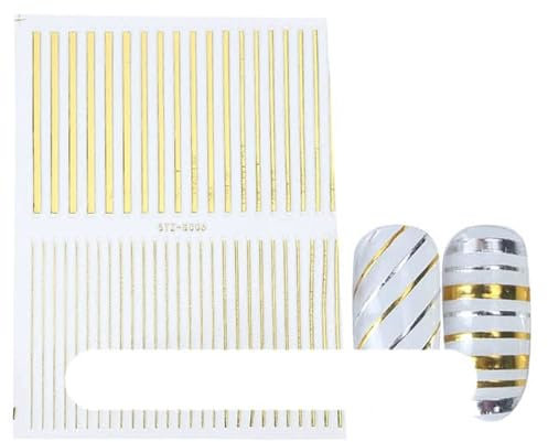 Graffiti-Streifen-Nagelaufkleber, Roségold, abstrakte Linie, Sommer, 3D-Schieber für Maniküre, Nagellack, Tattoo, Nagelkunst-Dekorationen, SJ007-STZ-G006, Gold