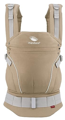 manduca First Babytrage - Verstellbarer und vielseitiger Tragesitz für Babys und Kleinkinder (3,5-20 kg) - Babytrage mit Front-, Hüft- und Rückentragefunktion ,Monochrome Nougat