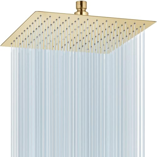 Midanya Regenduschkopf, quadratisch, Edelstahl, Hochdruck, Wasserfall, rissfeste Abdeckung, mit Silikondüsen, 1,6 mm ultradünnes Design, Drehgelenk, gebürstetes Gold, 30,5 cm