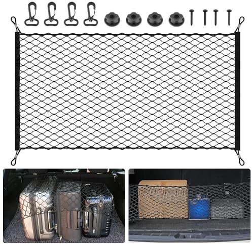 Riisoyu Kofferraum Gepäcknetz, 110x60cm Universal Schutznetz Organizer Netztasche Mit 4 Haken Elastisch Aufbewahrung Netz für Auto SUV Aus Nylon