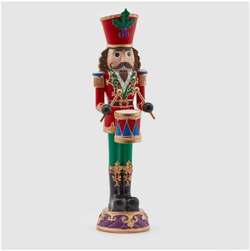 EDG - Enzo De Gasperi Soldato Schiaccianoci natale con tamburo e base, statuina natalizia in resina H35 cm