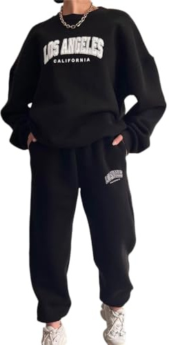 ticticlily Conjunto Deportivo Mujer Chándal Completo 2 Piezas Ropa Deportiva Sudadera Tops sin Capucha y Pantalones Jogging Trajes de Deporte Tracksuit A Negro XL