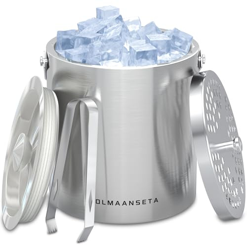 Olmaanseta Stainless Steel Ice Bucket For Parties With Lid And Ice Tongs,Insulated Wine Bucket With Strainer Keeps Drinks Cold And Ice Cube From Melting