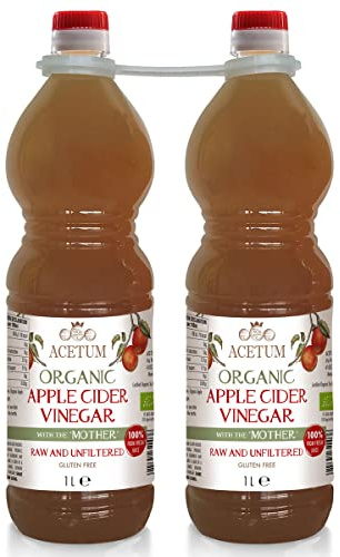 Acetum | Vinagre Sidra de Manzana con Madre | Ecologica | sin preservantes sin conservantes | organico, sin filtrar sin pasteurizar | 2L (2 botellas x1L)