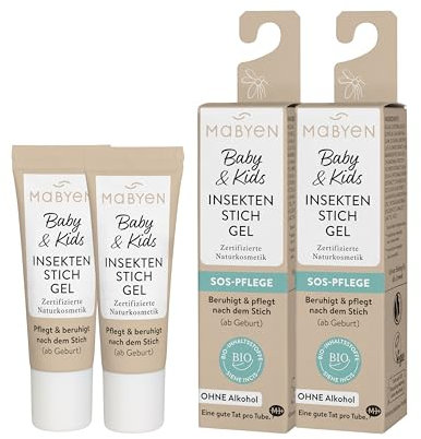 MABYEN Baby & Kids Insektenstich-Gel Set (2x10ml) | pflegt, kühlt und beruhigt nach dem Stich - zertifizierte Naturkosmetik, vegan, ohne Alkohol - ab Geburt geeignet - aus pflanzlichen Extrakten