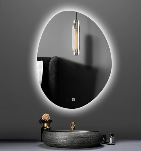 Spiegel Asymmetrisch mit Beleuchtung, Led Badspiegel mit Dimmbar 3 Lichtfarbe Einstellbare und Touch-schalter, Asymmetrischer Dekorative Spiegel für Badezimmer, Flur, Wohnzimmer, Schlafzimmer(40x60cm/