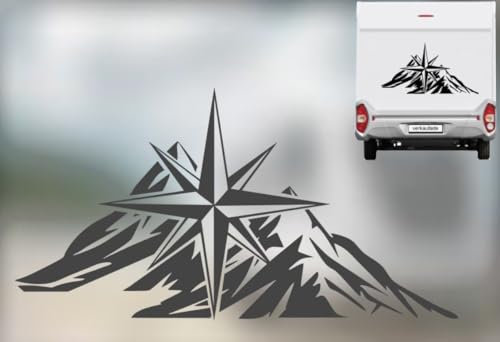 Kompass Aufkleber mit Berge für Wohnmobile Camper in verschiedenen Größen (SM1/8) (schwarz Glanz, 50 x 46 cm)