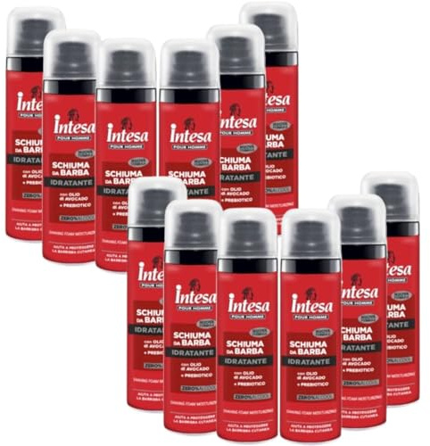 Intesa Pour Homme Feuchtigkeitsspendender Rasierschaum mit Avocadoöl und Präbiotikum 50 ml für unterwegs (12 Einheiten)